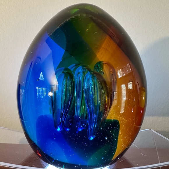 Multicolored Egg shaped Art Glass - Controlled bubbles - hand blown - Picture 4 of 9